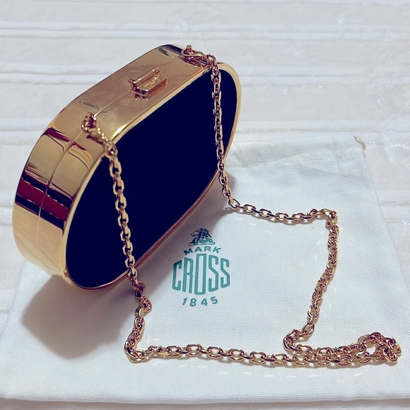 Mark CROSS 1845 Classic Black Satin Gold Chain Bag / Clutch - Picture 2 of 7